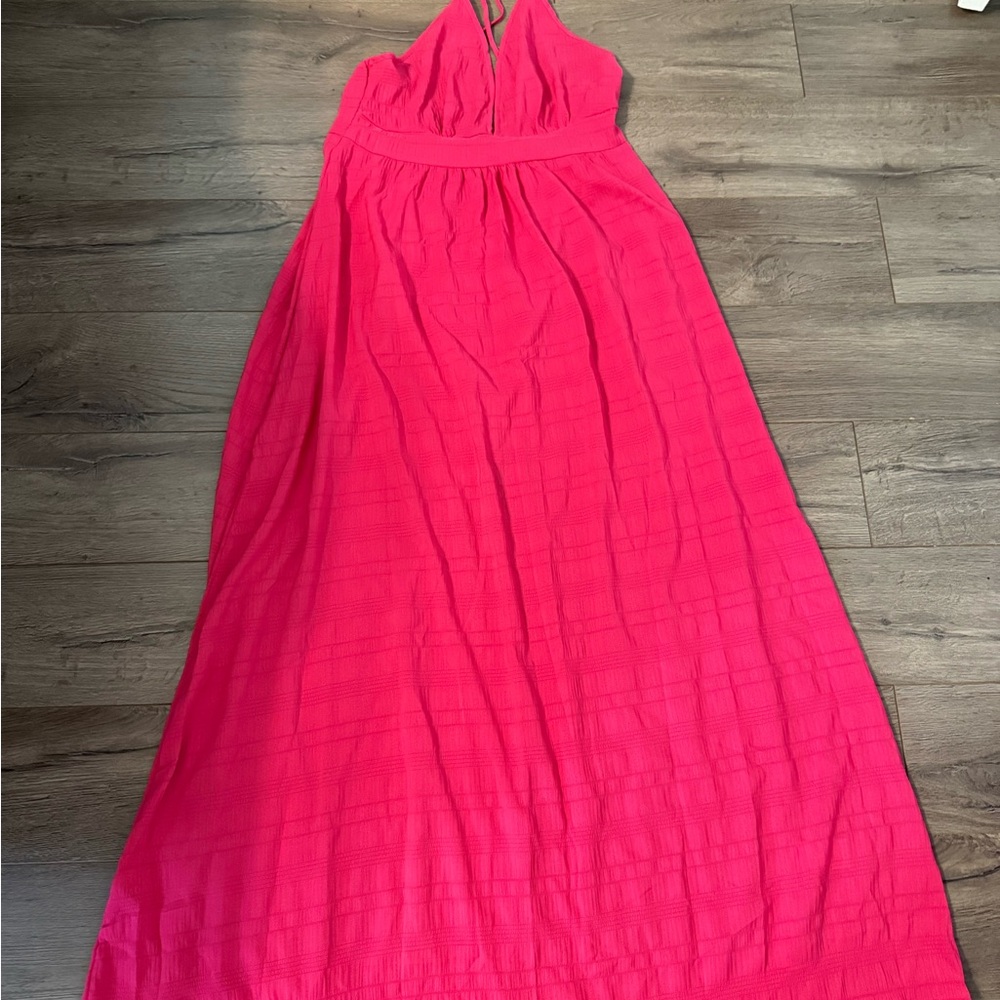 SHEIN Pink Pleated Halter Sundress